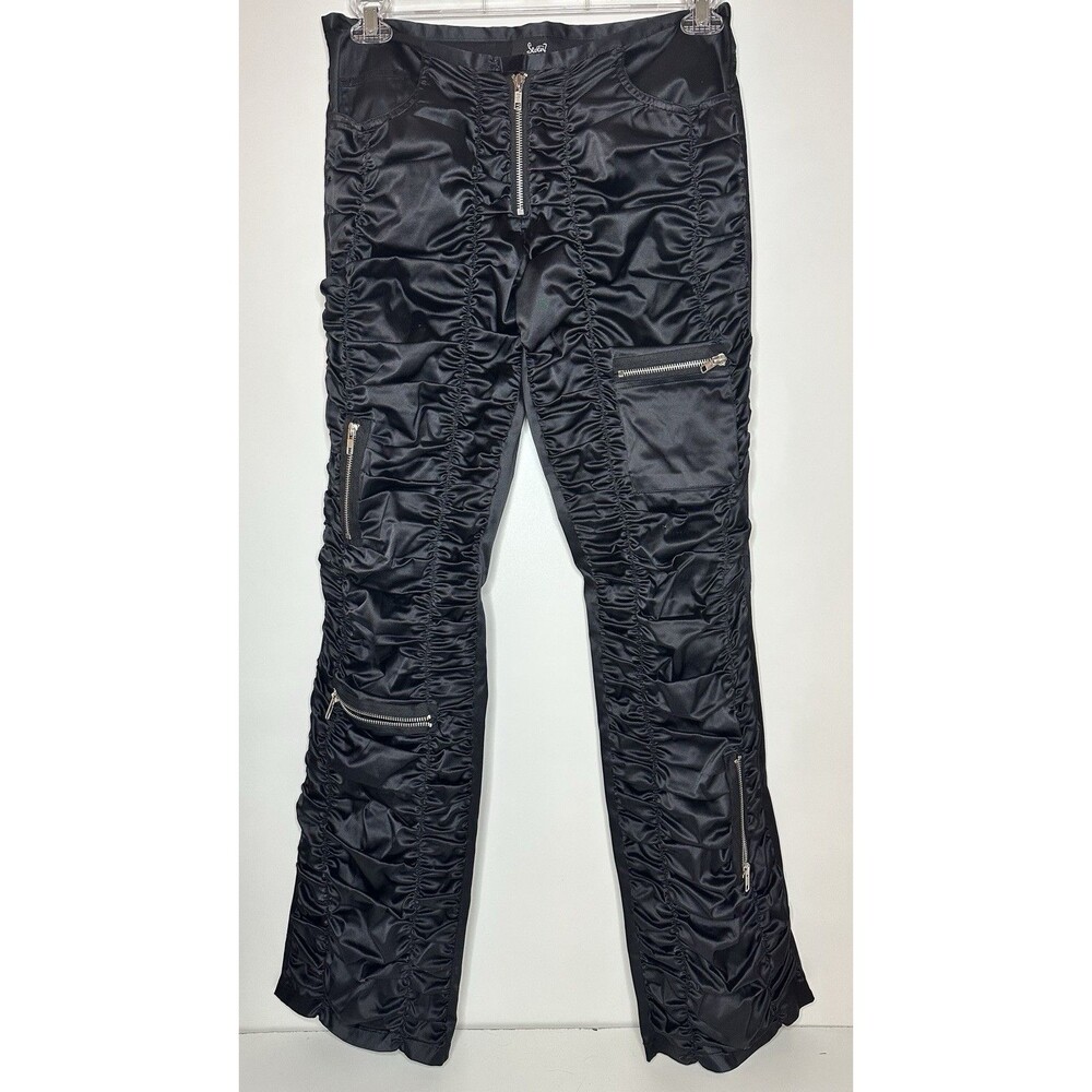 NWOT Seven7 Express Vintage Y2K Cargo Pants Silver Satin Ruched Low Rise Size 29